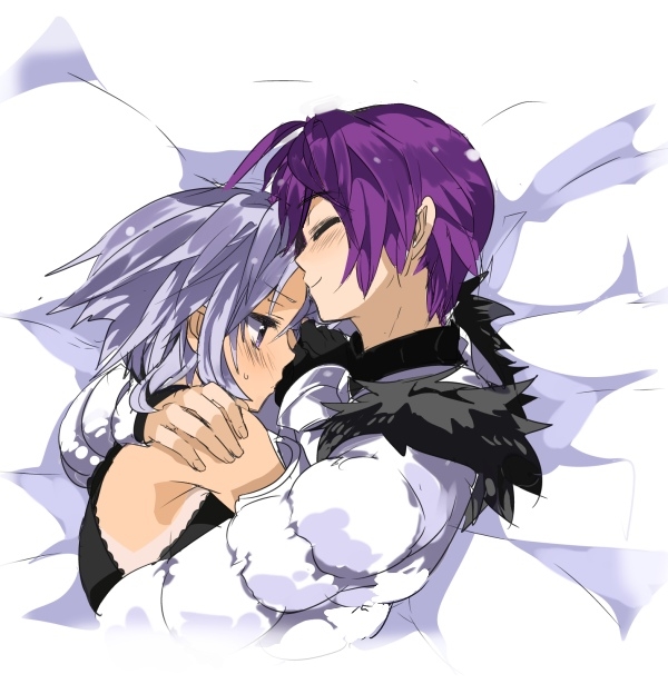 blue_eyes, closed_eyes, eyes_closed, hati_(shirow), jacket, multiple_girls, original, purple_hair