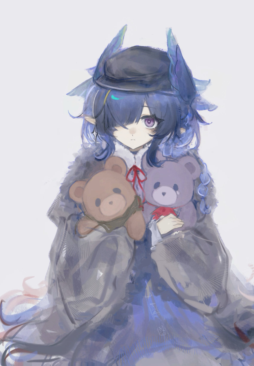 1girl, absurdres, arknights, bird_girl, blue_dress, blue_hair, braid, closed_mouth
