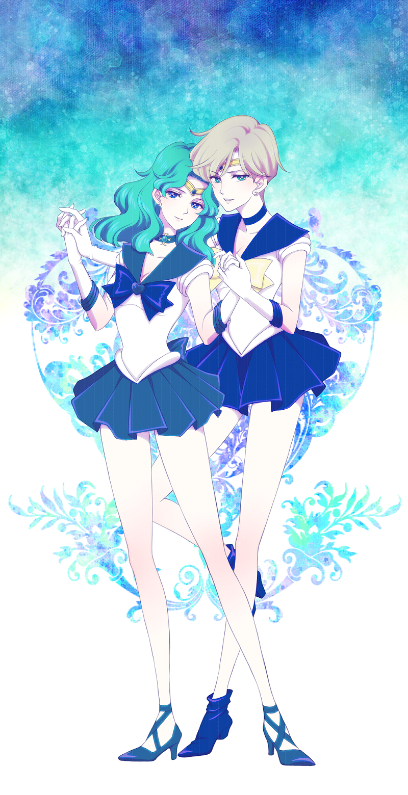 aqua_hair, bishoujo_senshi_sailor_moon, blonde_hair, blue_eyes, choker, highres, inahachi, kaiou_michiru