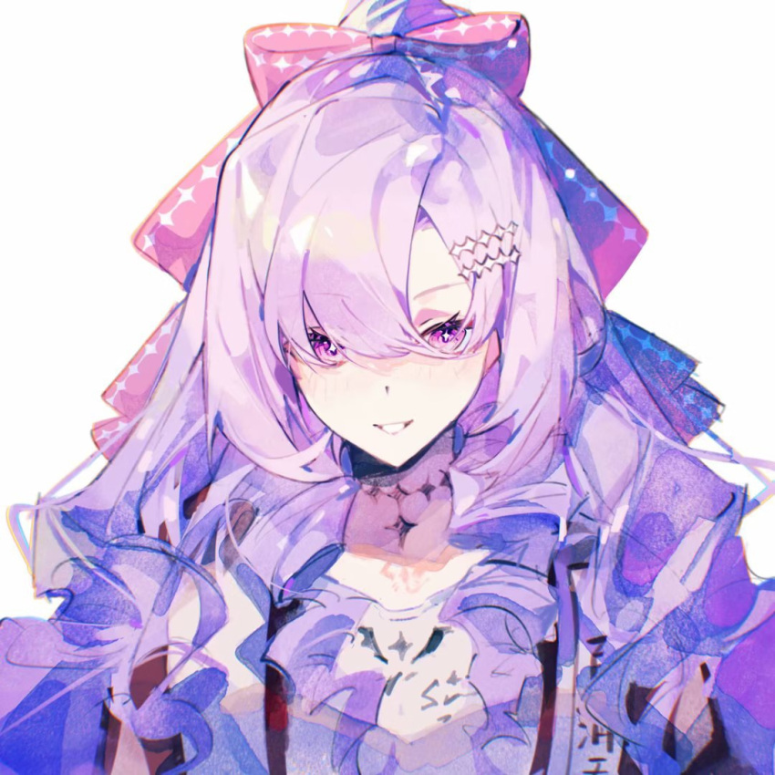 1girl, bow, drill_hair, hair_bow, hair_ornament, hairclip, hyakumantenbara_salome, hyakumantenbara_salome_(casual)