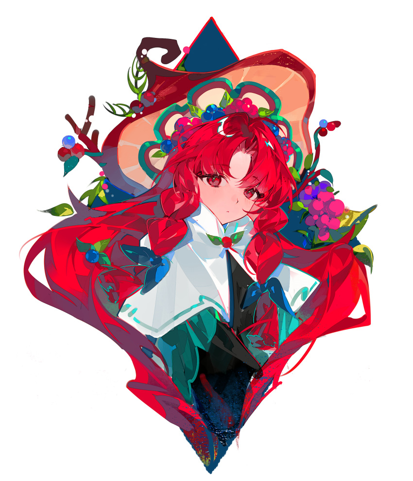 1girl, absurdres, berry, braid, capelet, closed_mouth, cookie_run, cookie_run:_witch's_castle