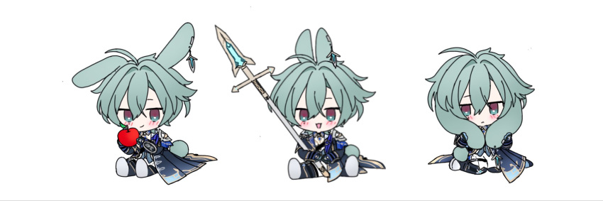 1boy, :<, :d, ahoge, animal_ears, armor, belt, belt_collar