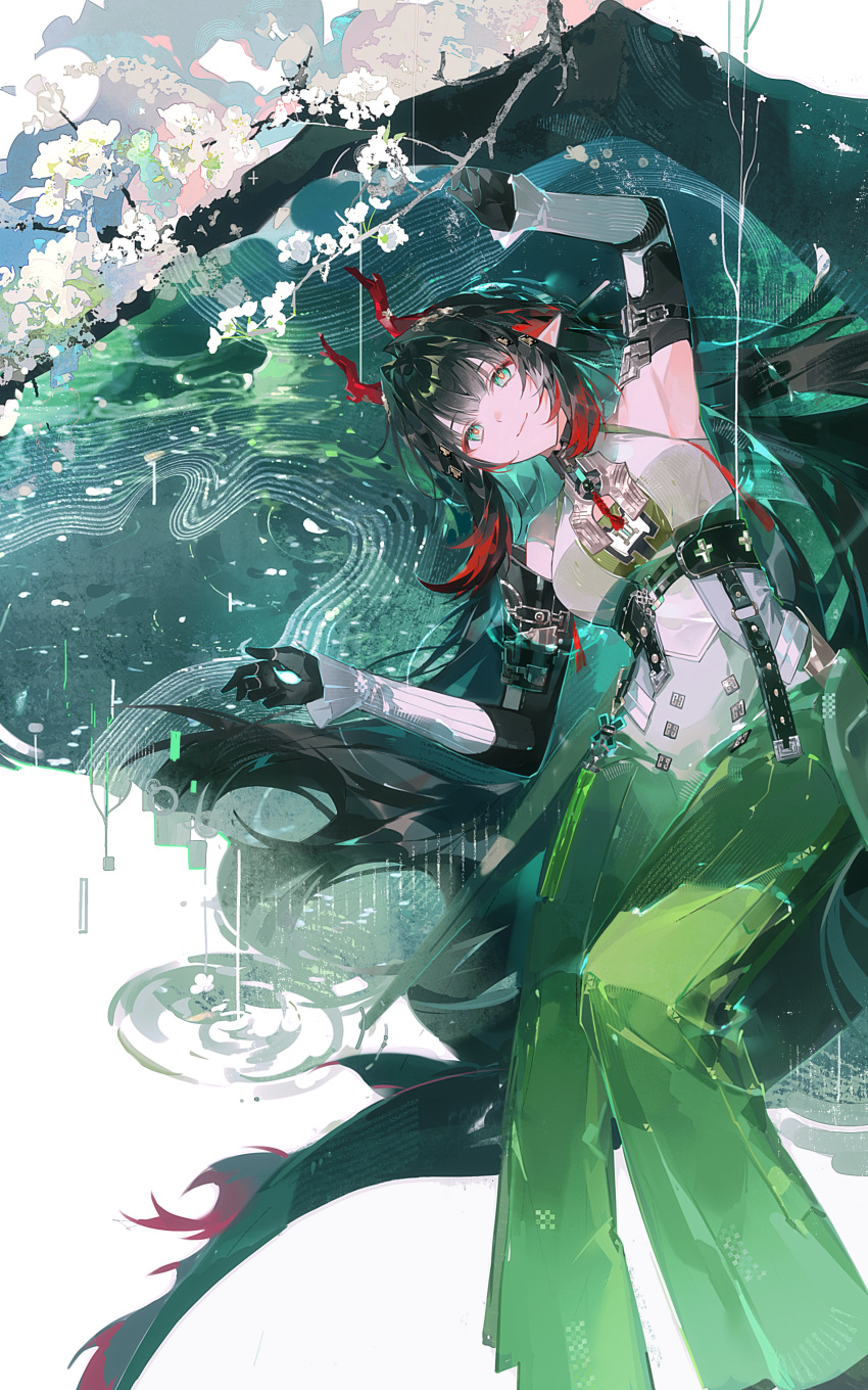 1girl, absurdres, arknights, arknights:_endfield, bare_shoulders, black_gloves, black_hair, breasts