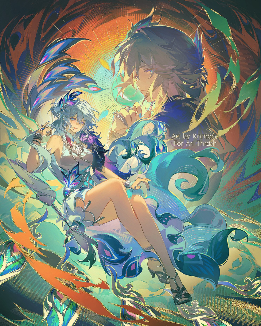 blue_eyes, dress, feathers, hair_intakes, high_heels, highres, honkai:_star_rail, honkai_(series)