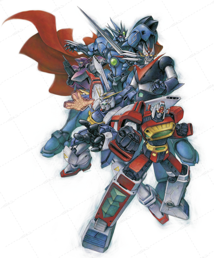 aestivalis, bakunetsu_god_finger, cape, clenched_hand, clenched_hands, commentary_request, daimos, fighting_stance