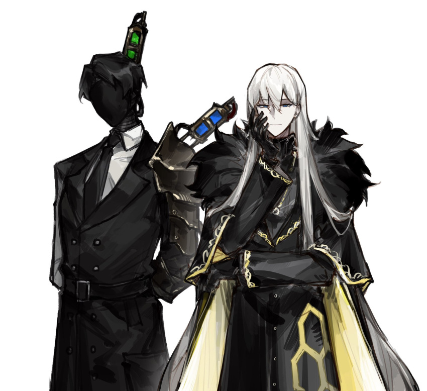 1boy, 1girl, angelica_(project_moon), baral_(project_moon), baral_(project_moon)_(cosplay), black_cape, black_coat, black_dress