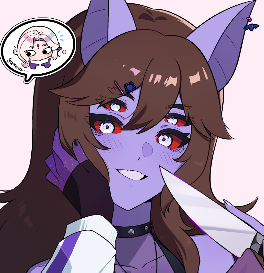 absurdres, animal_ears, arthropod_girl, bat_ears, brown_hair, carol_(lilum), colored_sclera, colored_skin