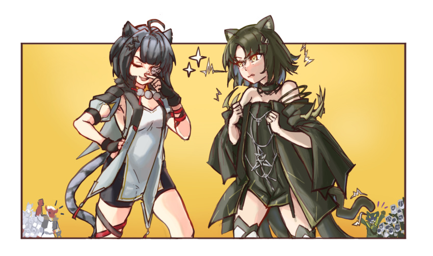 2girls, ahoge, animal_ears, arknights, arknights:_endfield, armpits, astrograph21, bare_shoulders