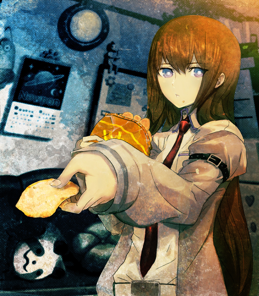 1girl, absurdres, arm_belt, bag, belt, belt_buckle, breast_pocket, brown_hair