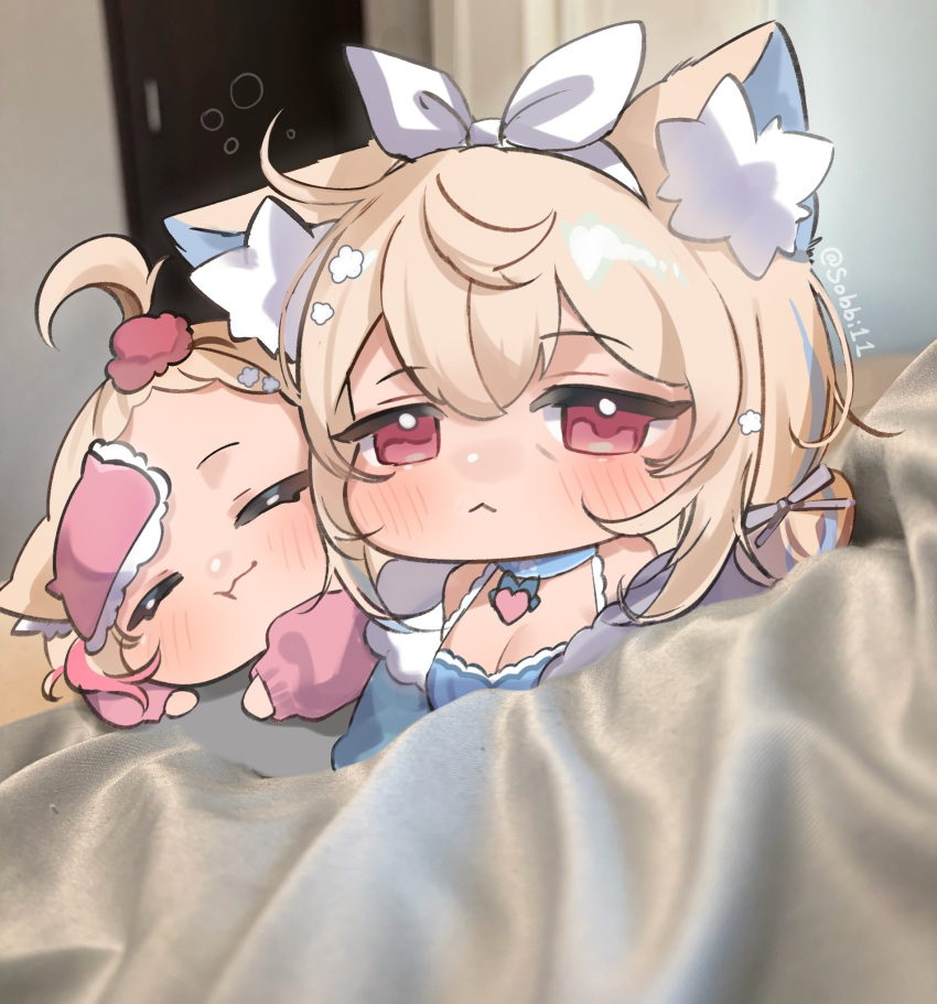 :<, :t, aged_down, animal_ear_fluff, animal_ears, babydoll, blonde_hair, blue_babydoll