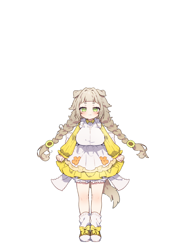 1girl, :3, :t, animal_ears, apron, braid, breasts, brown_hair