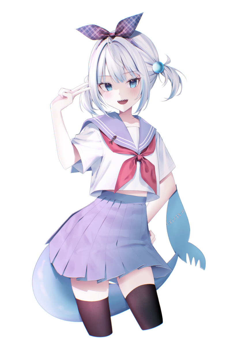1girl, :d, aei_jiei, alternate_costume, black_hairband, black_thighhighs, blue_eyes, blue_hair