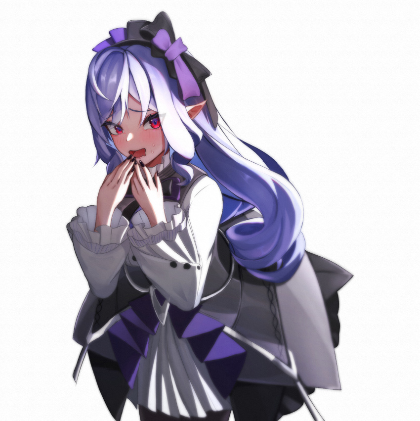 1girl, ahoge, black_nails, blush, bow, brown_hair, chen_kang, commentary_request