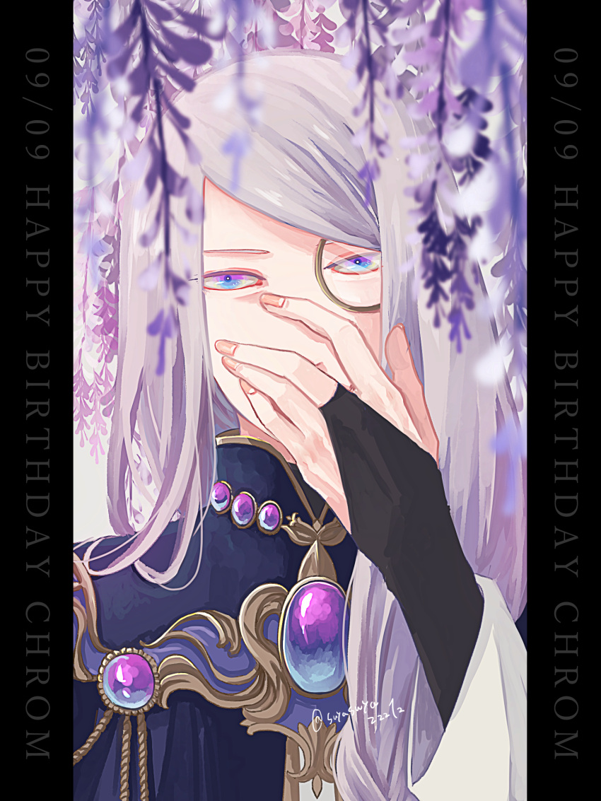 1boy, bridal_gauntlets, character_name, chrom_rem, commentary_request, dame_x_prince, fingernails, flower
