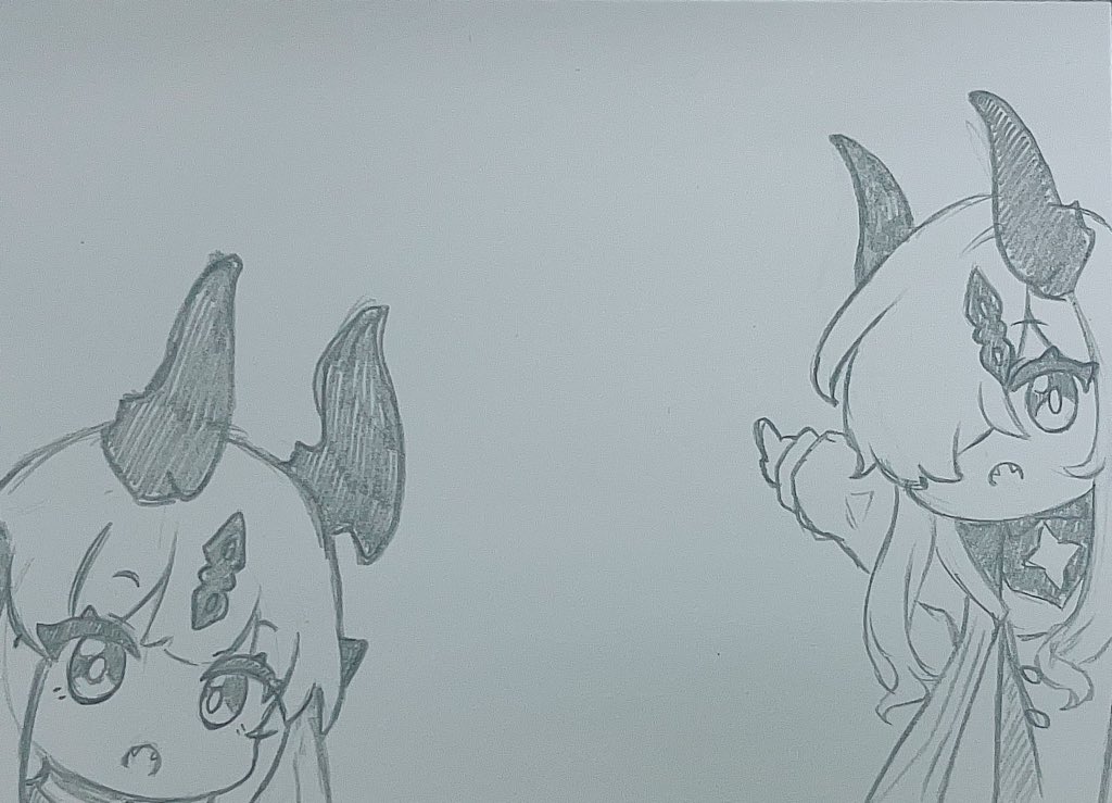 2girls, arknights, chibi, commentary_request, dragon_girl, dragon_horns, dress, fangs