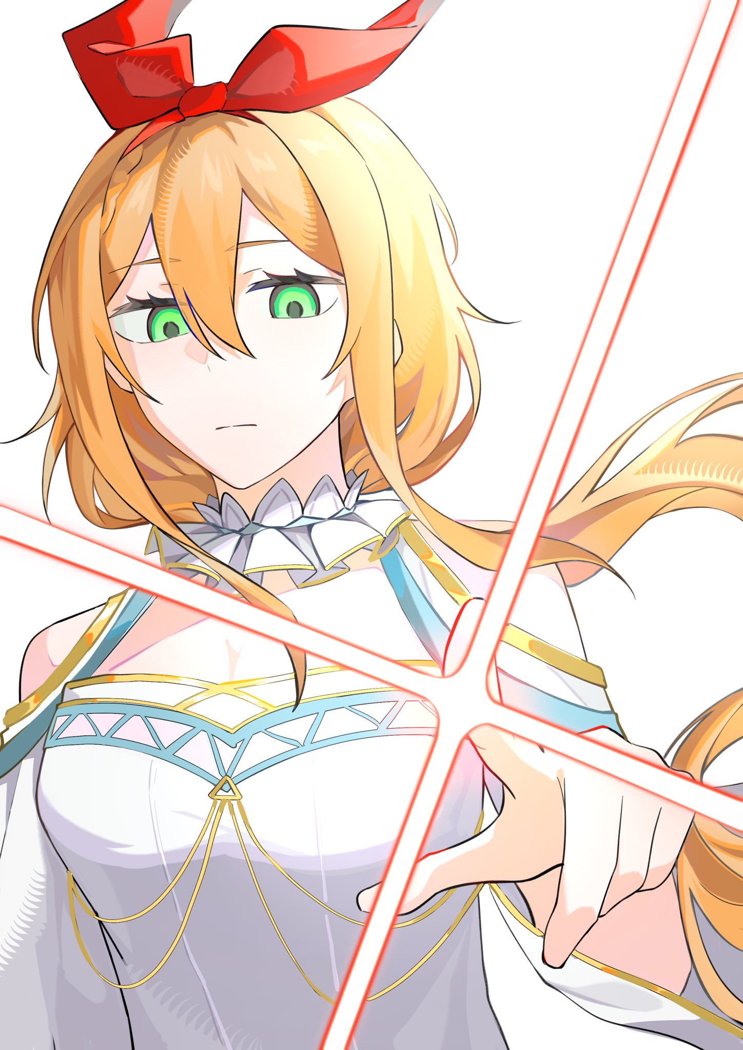 1girl, aged_up, bow, bow_hairband, breasts, closed_mouth, clothing_cutout, commentary