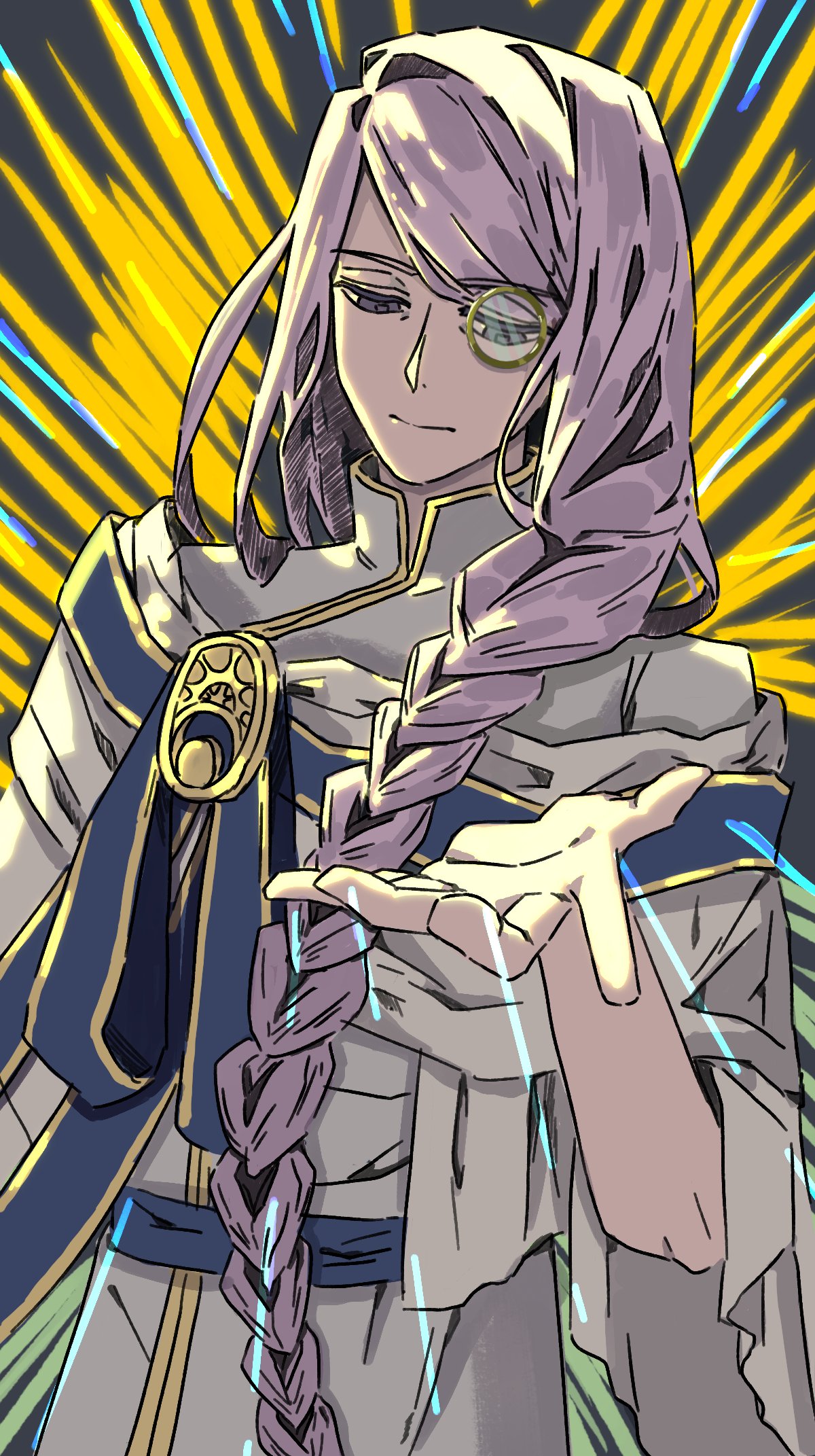 1boy, braid, chrom_rem, closed_mouth, commentary_request, dame_x_prince, downcast_eyes, highres