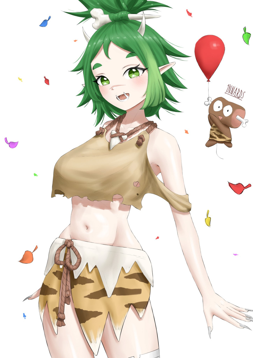 1girl, 1nnards, 3am, bone_hair_ornament, boned_meat, breasts, cavewoman, crop_top
