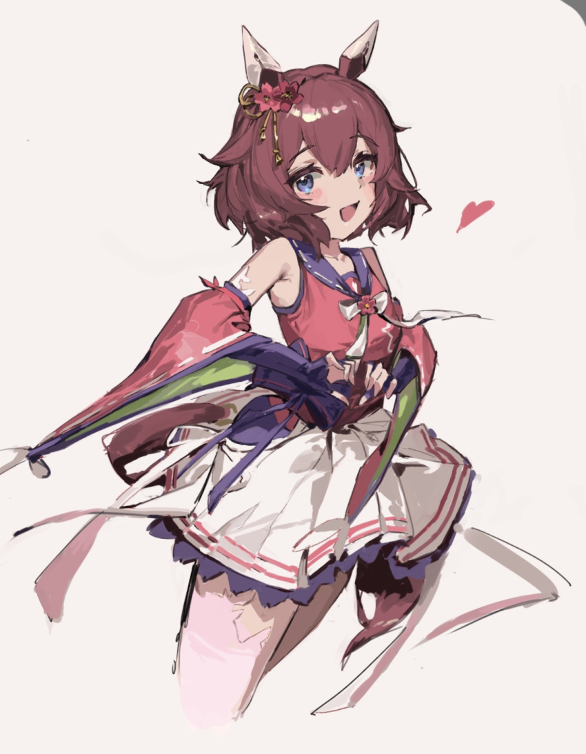 1girl, animal_ears, blue_eyes, blush, breasts, brown_hair, commentary_request, detached_sleeves