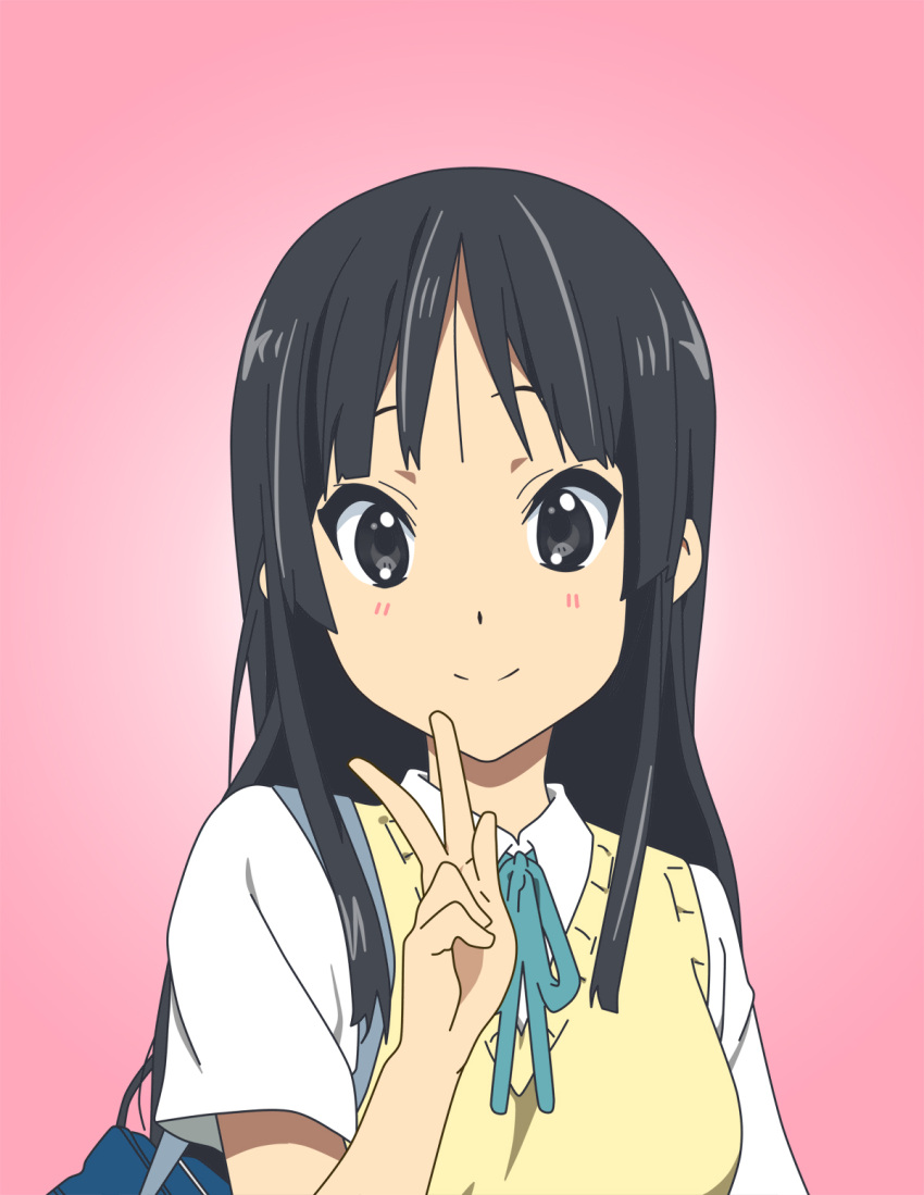 akiyama_mio, black_hair, endou_shin, highres, k-on!, long_hair, smile, solo