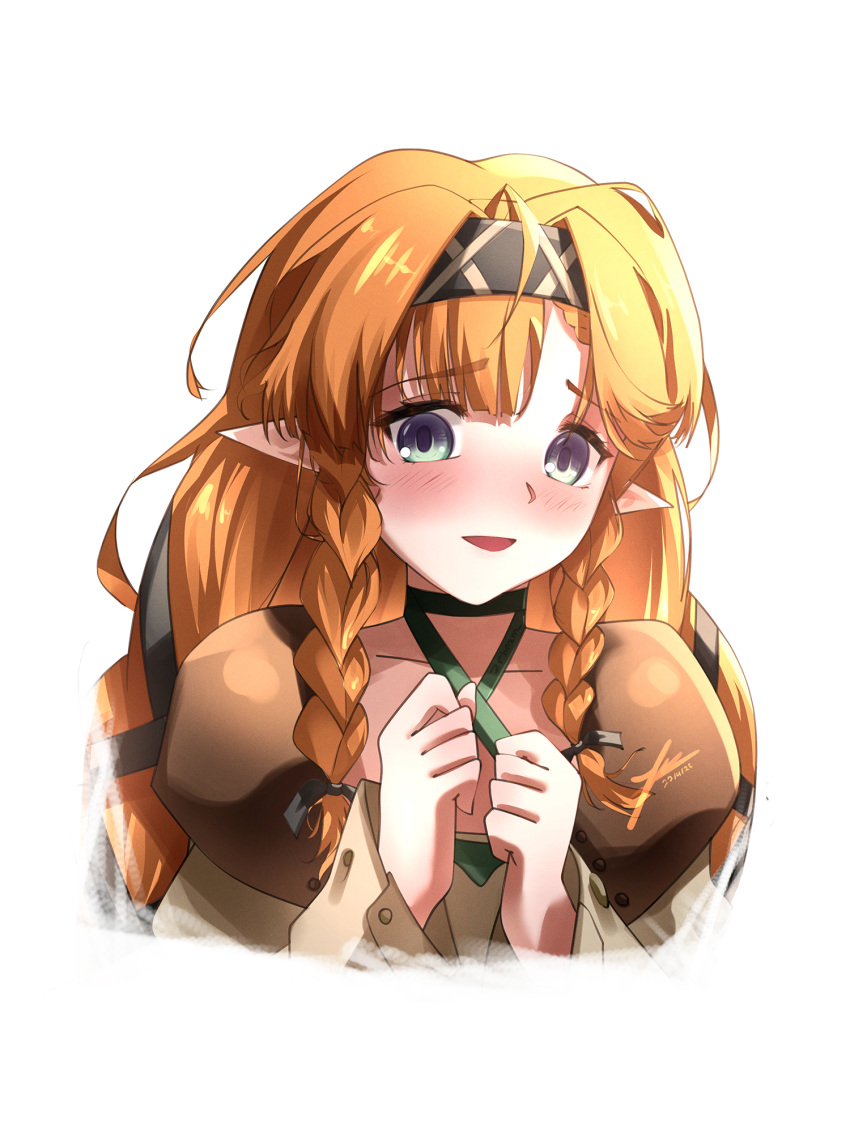 1girl, black_hairband, blush, braid, braided_sidelocks, commentary, cosplay, english_commentary