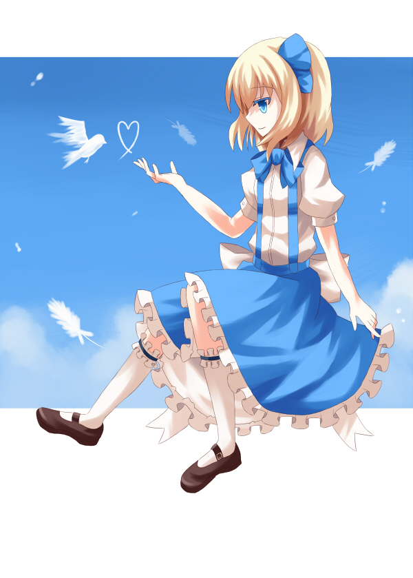 alice_margatroid, alice_margatroid_(pc-98), bird, blonde_hair, blue_eyes, blush, book, dress