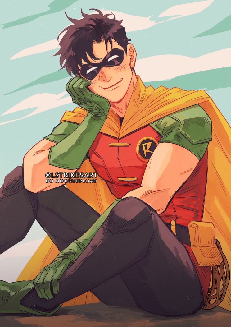 1boy, batman_(series), belt, bodysuit, cape, dc_comics, dick_grayson, domino_mask