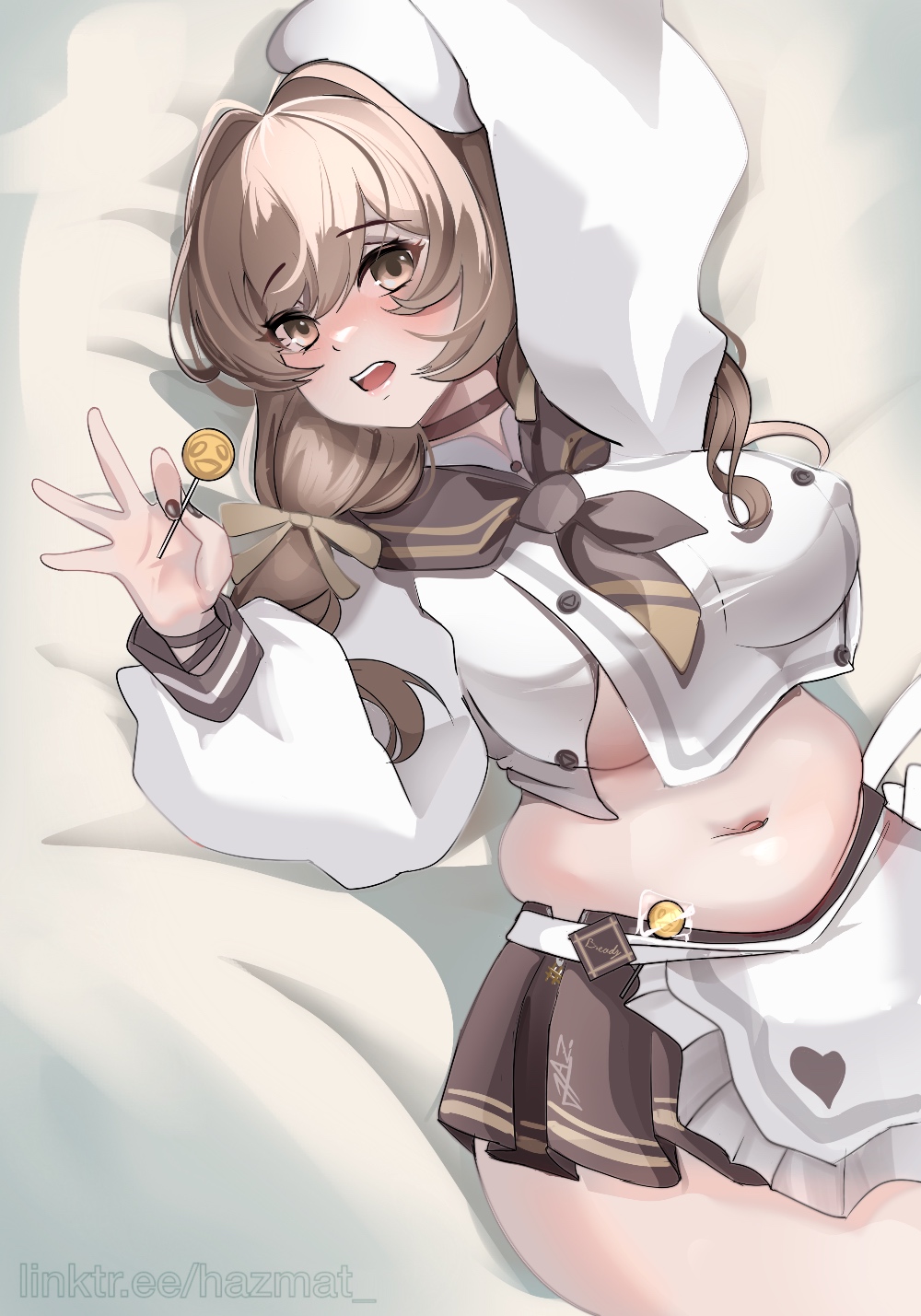 blush, bready_(nikke), breasts, brown_eyes, brown_hair, commentary, english_commentary, goddess_of_victory:_nikke