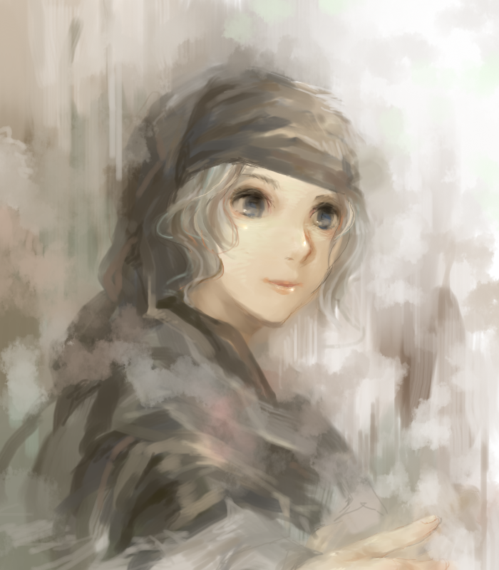 blue_eyes, face, grey_hair, hood, kumoi_ichirin, mgn0isi, portrait, short_hair