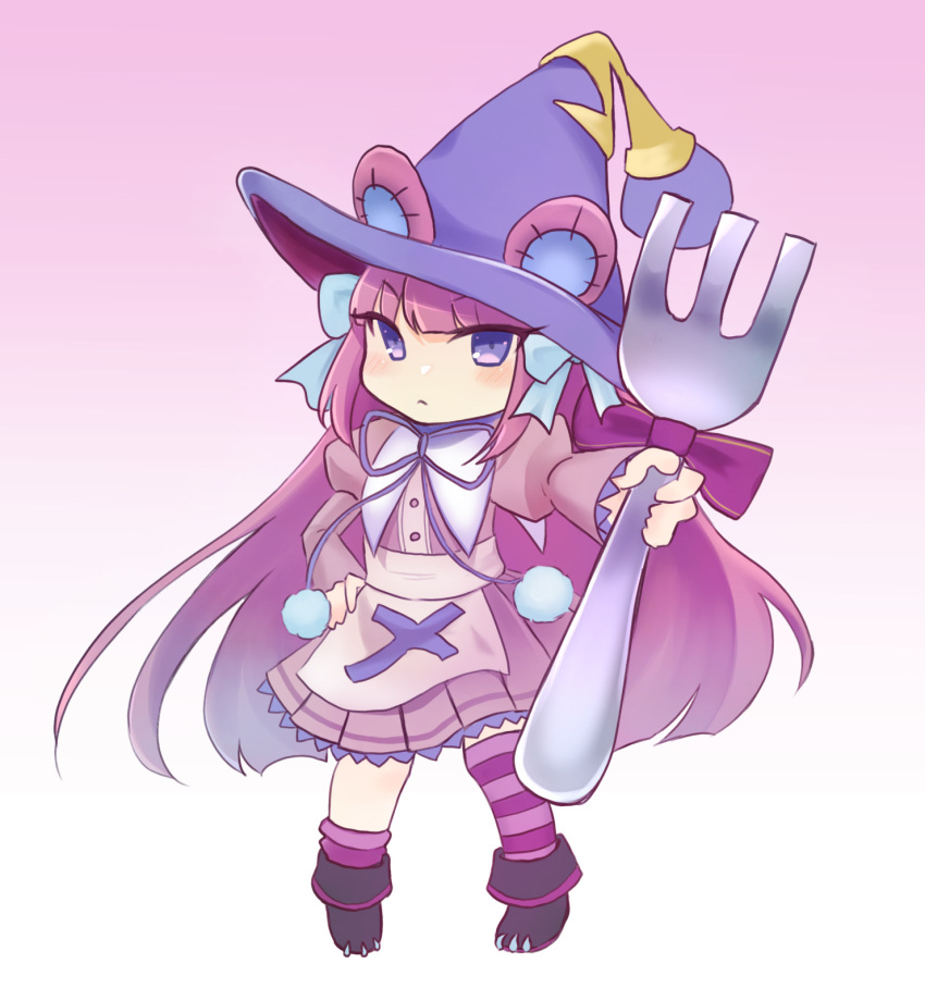 1girl, apron, black_boots, blue_bow, boots, bow, chibi, commentary_request