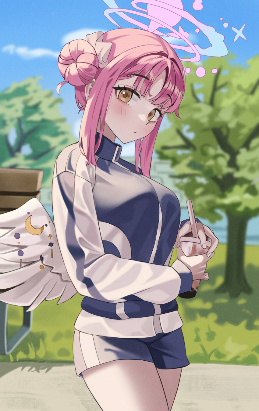 1girl, absurdres, angel_wings, blue_archive, blue_bow, blush, bow, commentary_request