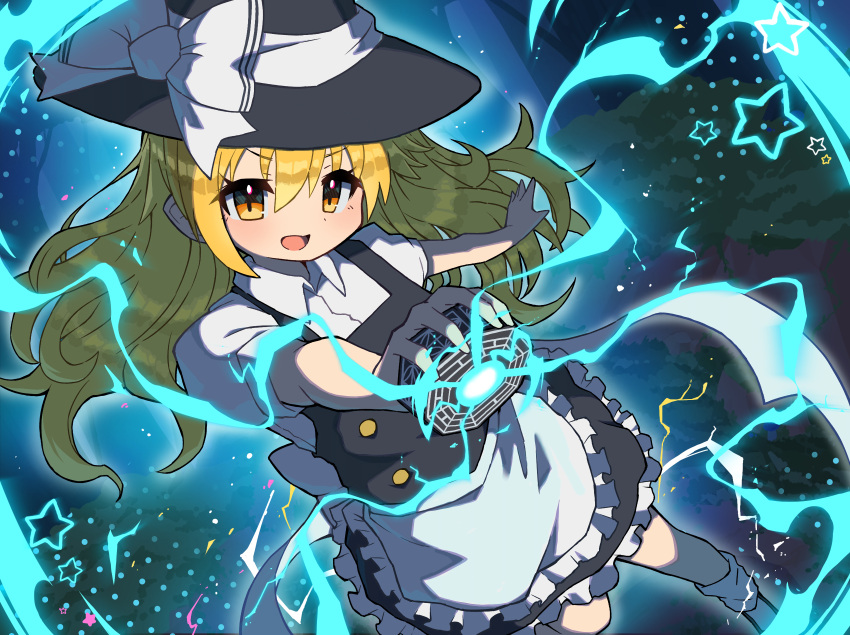 1girl, absurdres, apron, black_vest, blonde_hair, bow, collared_shirt, commentary_request