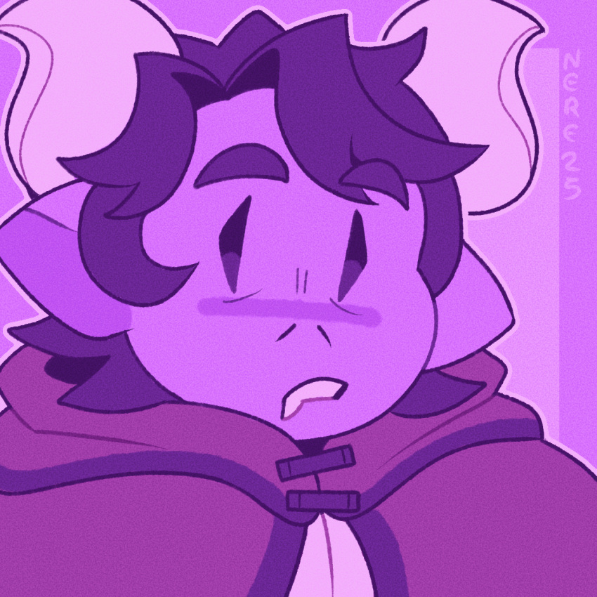animated, animated_gif, colored_skin, dalv_(undertale_yellow), highres, horns, lemonere, looking_at_viewer, open_mouth, pointy_ears, purple_hair, purple_skin, purple_theme, short_hair, undertale, undertale_yellow, upper_body, utdr_(toby_fox), violet_eyes