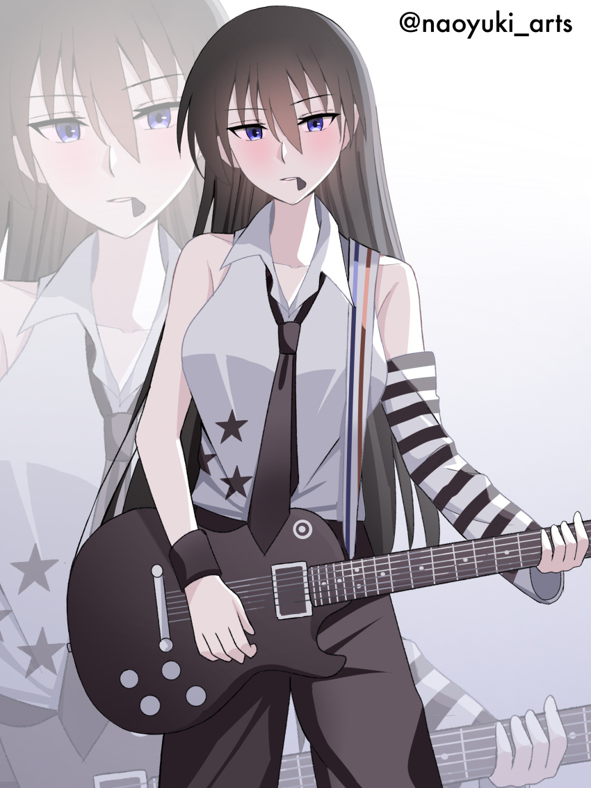 1girl, absurdres, arm_warmers, avril_lavigne, avril_lavigne_(cosplay), avril_lavigne_(musician), azumanga_daioh, bare_shoulders