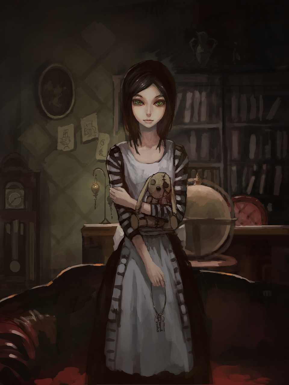 alice_(wonderland), alice_in_wonderland, american_mcgee's_alice, book, gjred, globe, green_eyes, highres