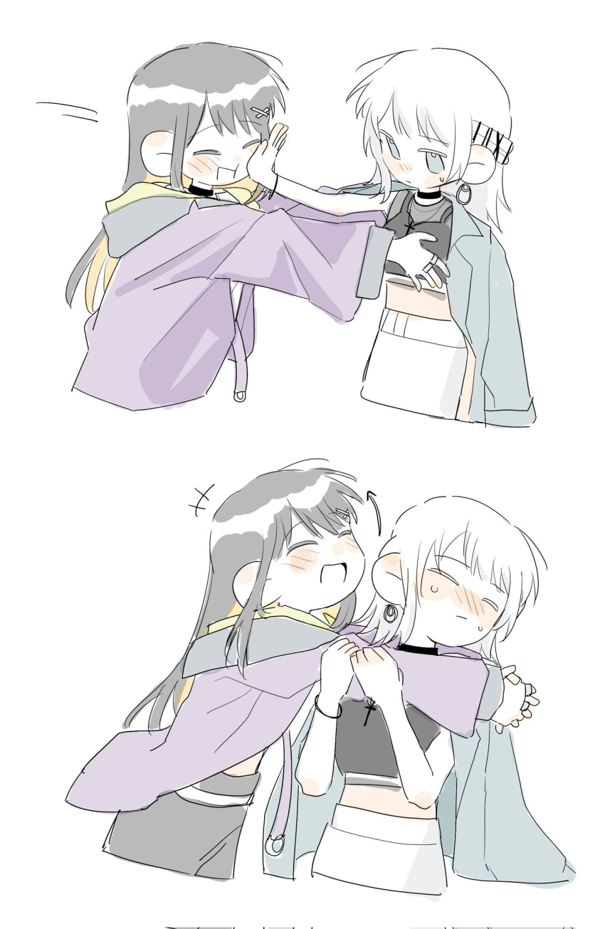 2girls, bang_dream!, bang_dream!_our_notes, black_choker, black_hair, blonde_hair, blush, choker
