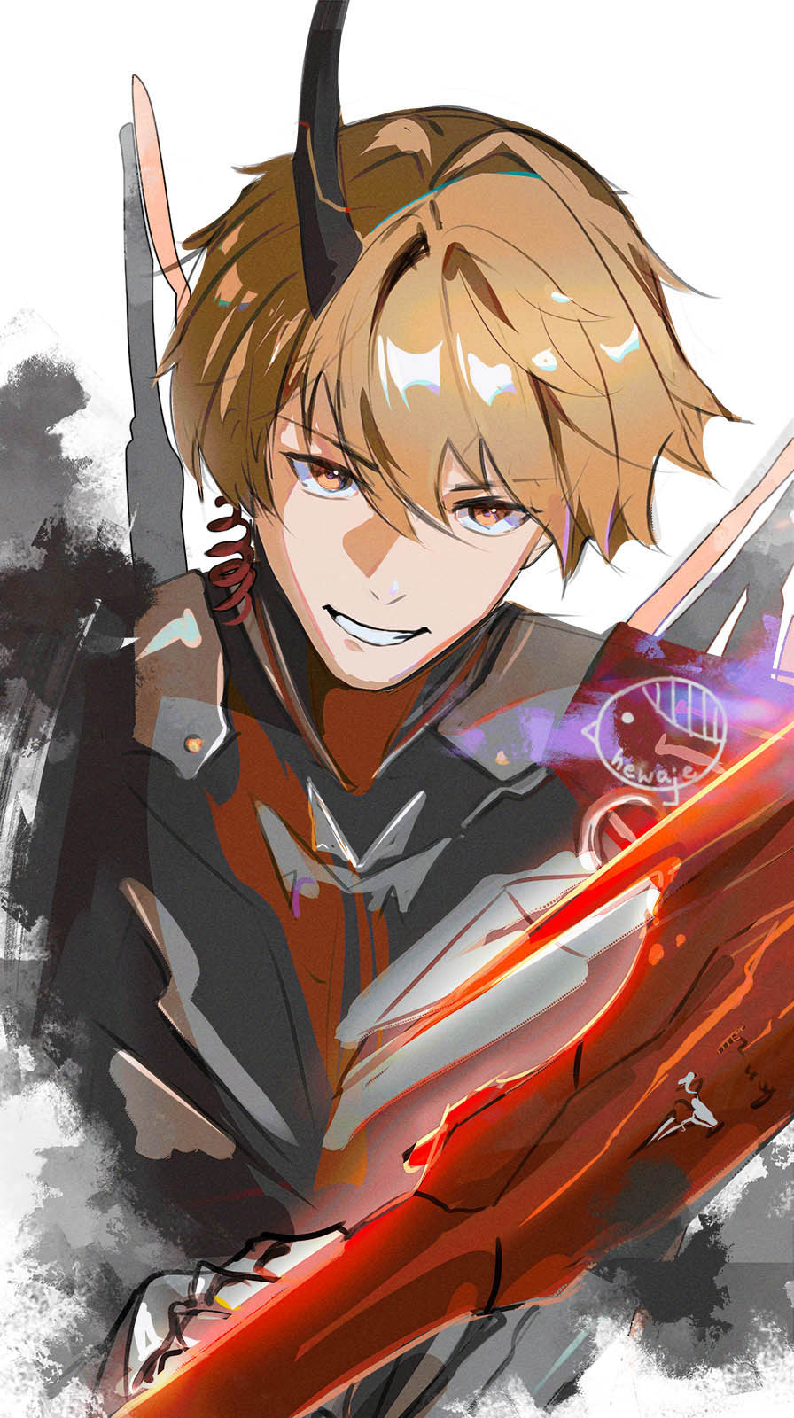 1boy, artist_name, blonde_hair, commentary, english_commentary, hand_up, hewaje, highres