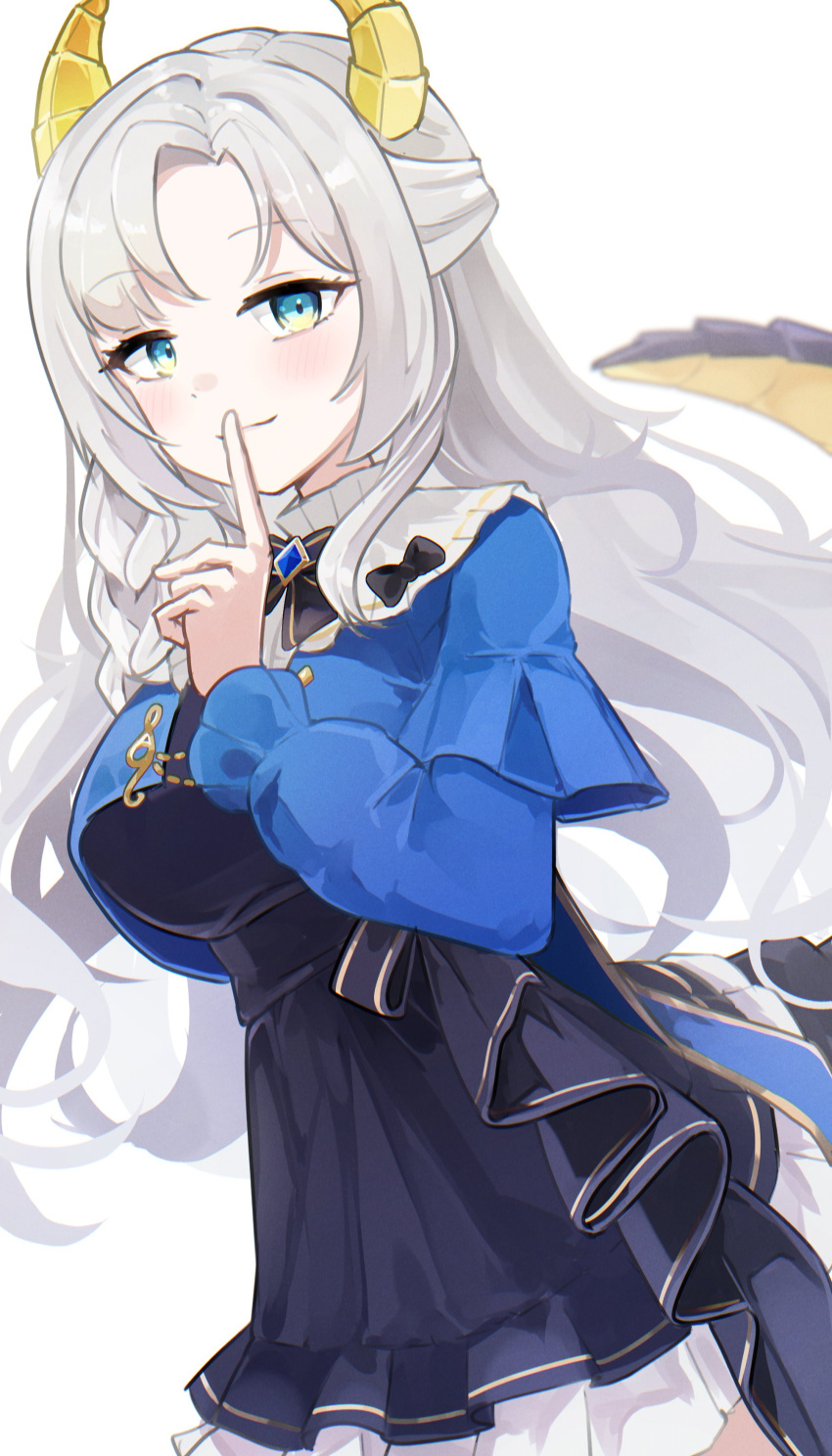 1girl, absurdres, black_bow, black_dress, blue_eyes, blue_jacket, bow, commentary_request