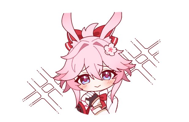 1girl, :>, animal_ears, black_gloves, blush, bow, bowtie, chibi, chibi_only, closed_mouth, cropped_torso, embarrassed, evanescia_(honkai:_star_rail), fox_ears, gloves, hair_between_eyes, hair_flaps, hair_intakes, honkai:_star_rail, honkai_(series), kurumi_dangoo, looking_at_viewer, own_hands_together, red_bow, red_bowtie, shirt, short_hair, sidelocks, simple_background, single_glove, smile, solo, white_background, white_shirt