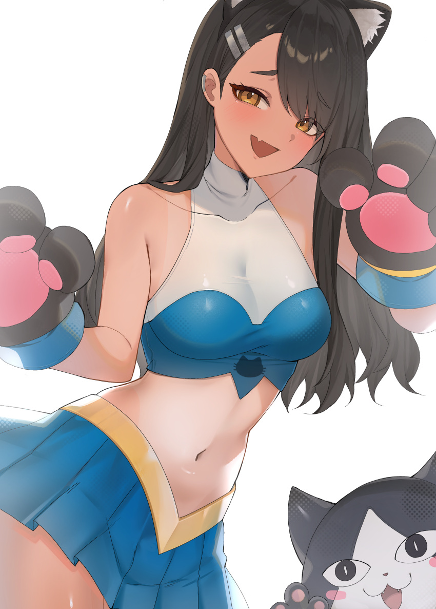 1girl, absurdres, animal_costume, animal_ears, animal_hands, asymmetrical_bangs, asymmetrical_hair, black_hair