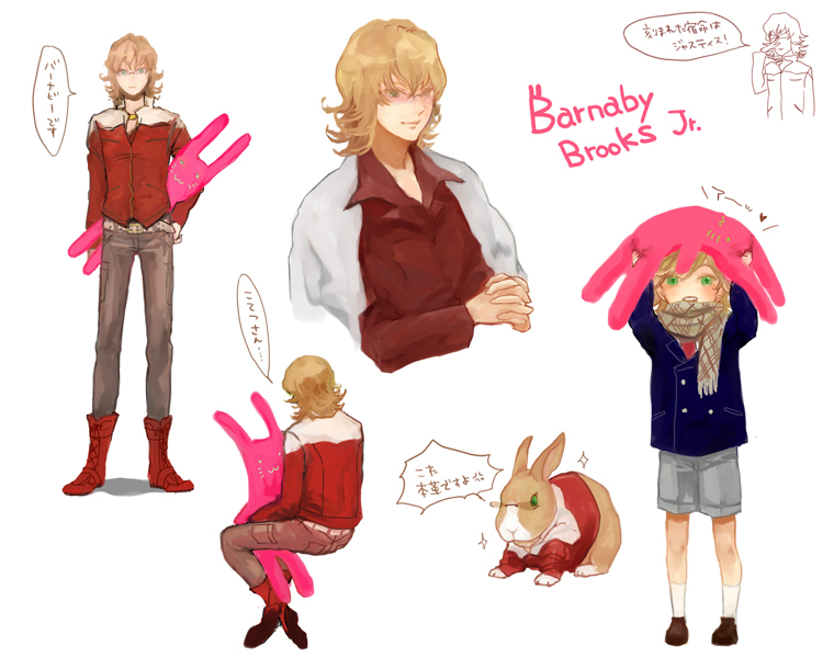 barnaby_brooks_jr, belt, blonde_hair, boots, bunny, child, glasses, green_eyes