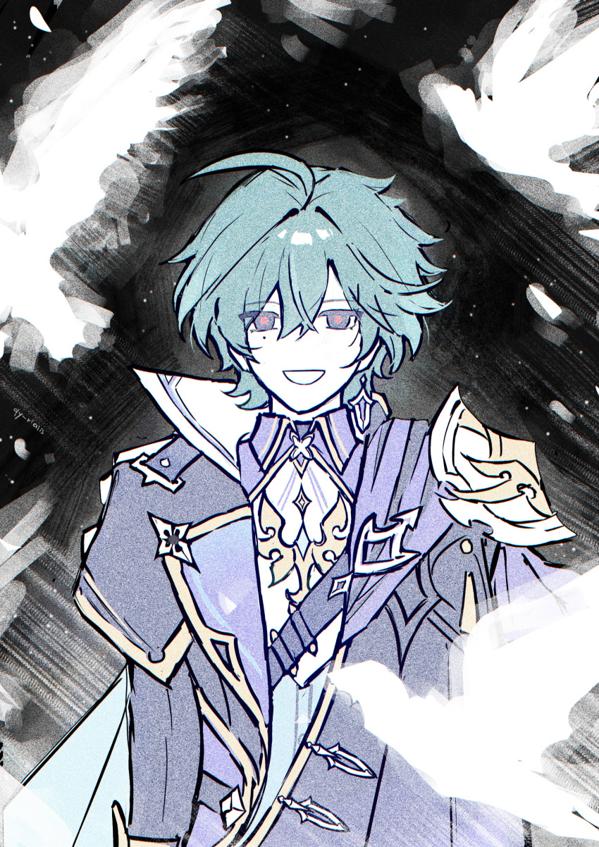 1boy, :d, absurdres, ahoge, armor, bird, black_background, black_gloves