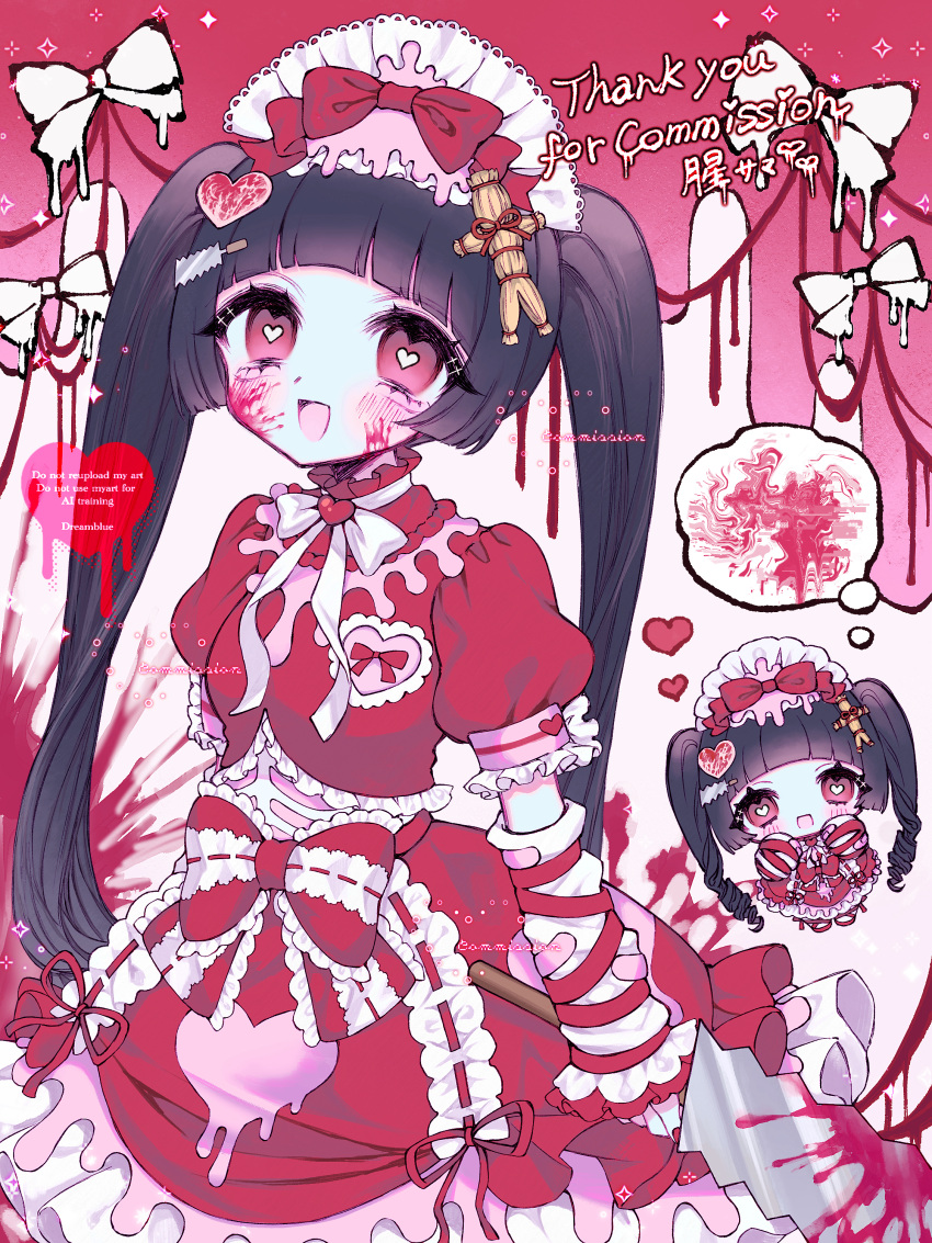1girl, absurdres, aoi_bansoko, black_hair, blood, blood_on_clothes, blood_on_face, blunt_bangs