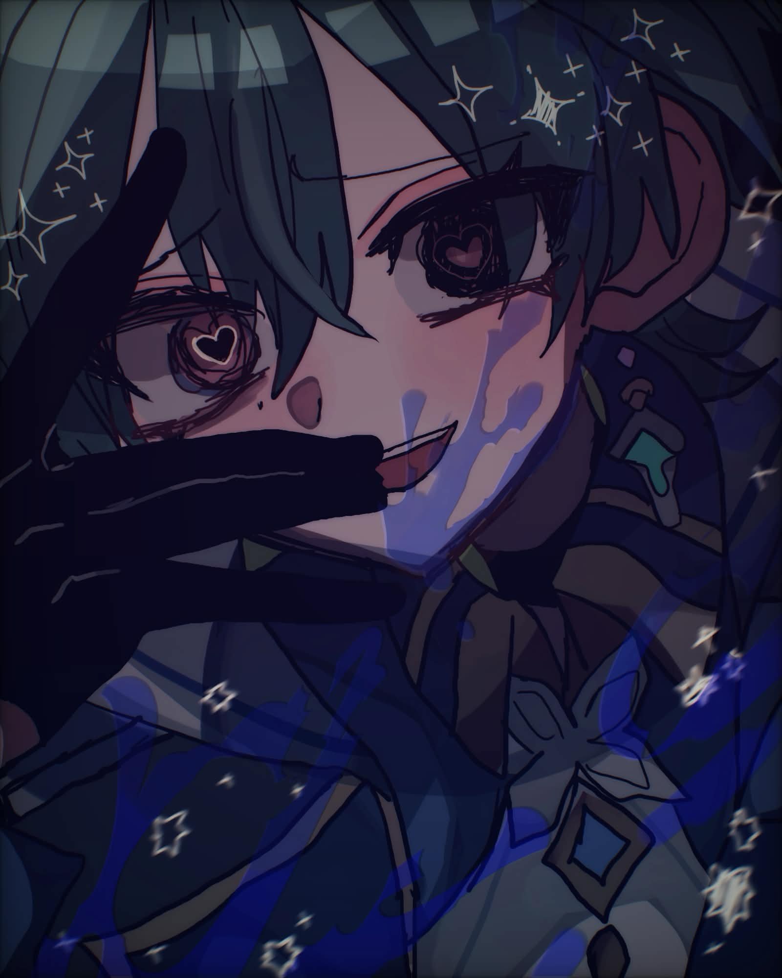 1boy, ahoge, armor, belt, belt_collar, black_belt, black_gloves, blue_hair