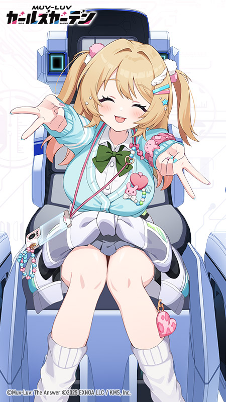 1girl, 2025, aqua_cardigan, aqua_nails, blonde_hair, bow, bowtie, breasts
