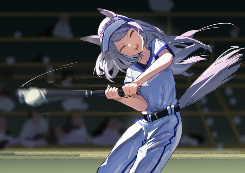 1girl, absurdres, ball, baseball_(object), baseball_bat, baseball_cap, baseball_stadium, baseball_uniform