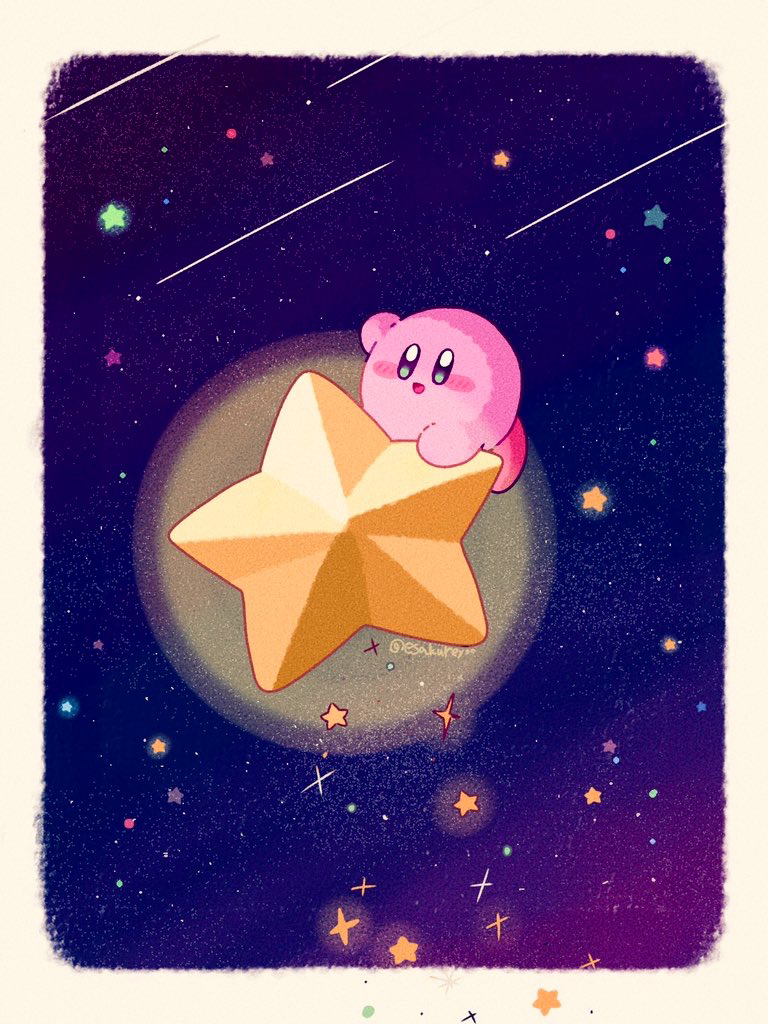 :d, blue_eyes, blush_stickers, border, commentary_request, hato_ya_dee, kirby, kirby_(series)