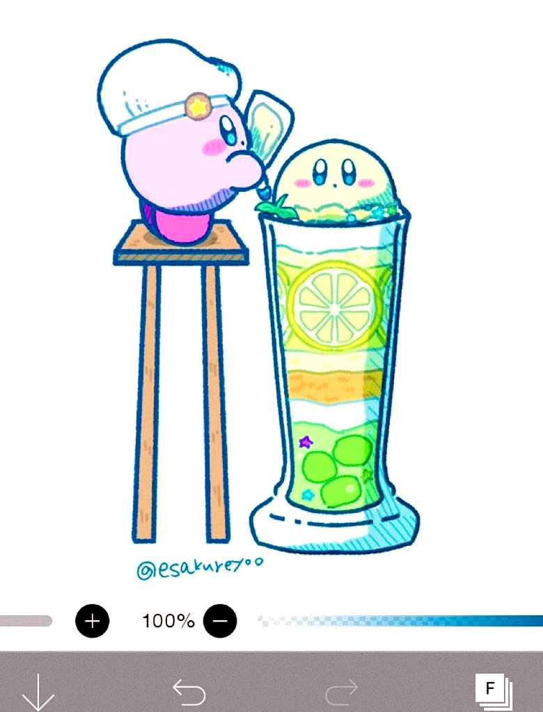 art_program_in_frame, blue_eyes, blush_stickers, chair, chef_hat, commentary_request, food, fruit
