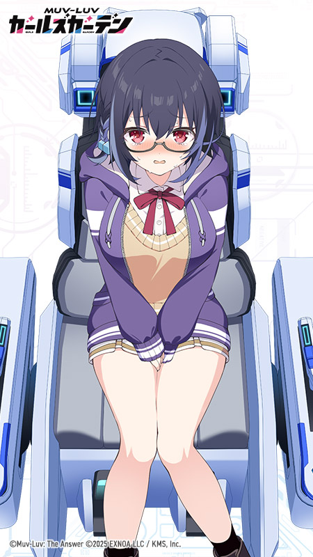 1girl, 2025, black-framed_eyewear, black_hair, black_socks, blue_hair, blush, bow