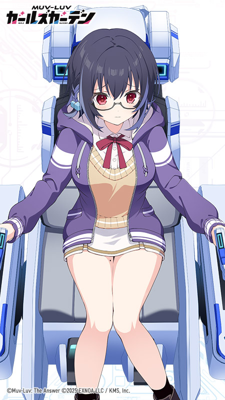 1girl, 2025, black-framed_eyewear, black_hair, black_socks, blue_hair, bow, bowtie